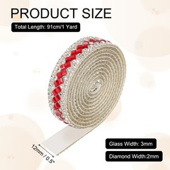 1 Yard Rhinestone Ribbon 3mm x 3mm Crystal Rhinestone Strips Red