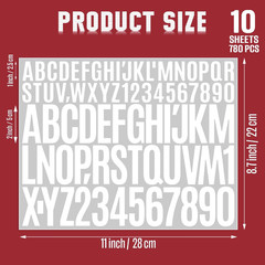 10 Sheets Smal Letter Stickers – 1+2 Inch White Vinyl Self Adhesive Alphabet Num
