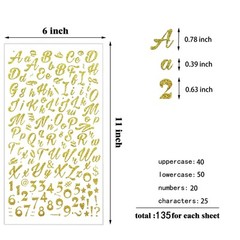 810pcs Glitter Cursive Alphabet Letter and Number Stickers Self Adhesive Scri…