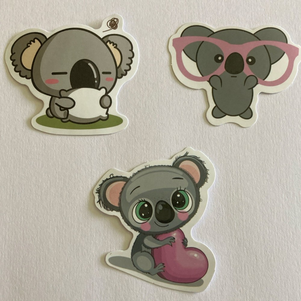 3 Multicolor Diary Stickers Set – Cute Koala, Cartoon Animals & Insects Designs