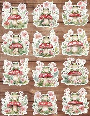 Frog on Toadstool Die Cut Vinyl Stickers Scrapbooking Laptop Waterbottle