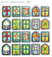 3/4″ 20 STAINED GLASS CHRISTIAN CROSS FOIL STICKERS SEALS 4″X4 3/8″ Sheet
