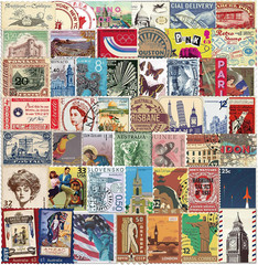 Vintage Travel Stamp Stickers, Retro World Journaling Postage Sticker for Planne