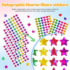 1710 Holographic Star and Heart Stickers 0.6″, Self-Adhesive for Kids Rewards…