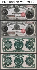 $2 Two Dollar 1891 Treasury Note (US CURRENCY STICKERS) (Lot Of 2)