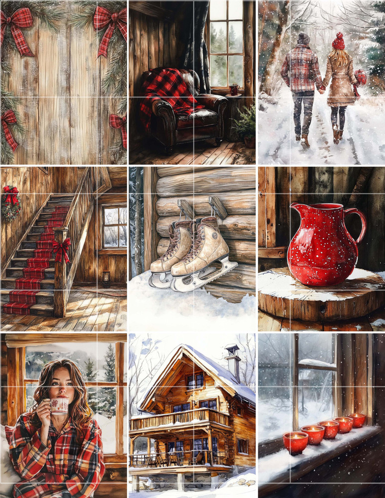 Winter Cabin Pg 1 Ephemera Collage Supplies Scrapbook Junk Journal Card Topper