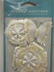 Jolee’s Boutique Dimensional Sticker 4PC White Glitter Butterfly Paper Flowers