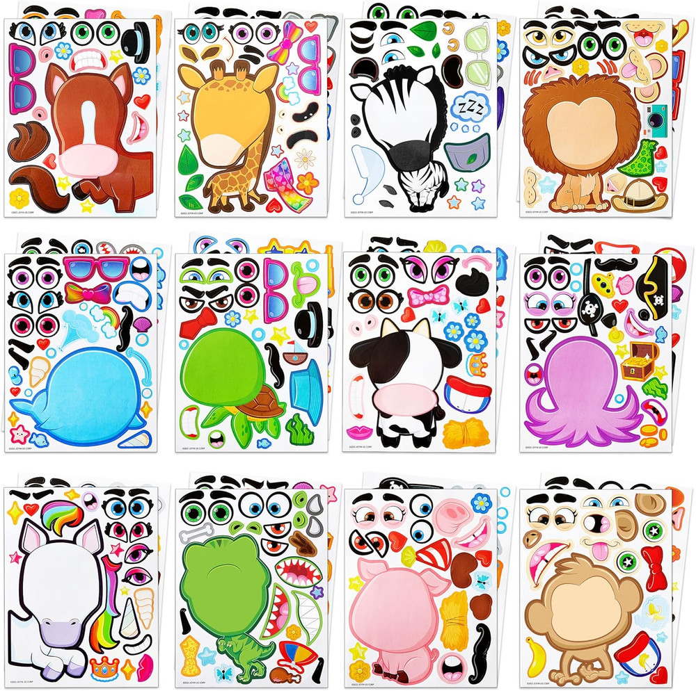 24 Sheets 9″X6″ Make a Face Stickers for Kids, Make Your Own Stickers with Unico