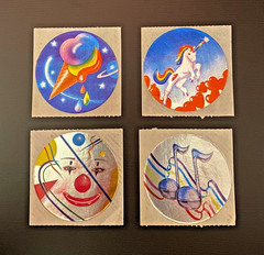 LISA FRANK 80’s Foil Stickers Lot of 4 Rainbow Ice Cream Unicorn Clown Music Mod