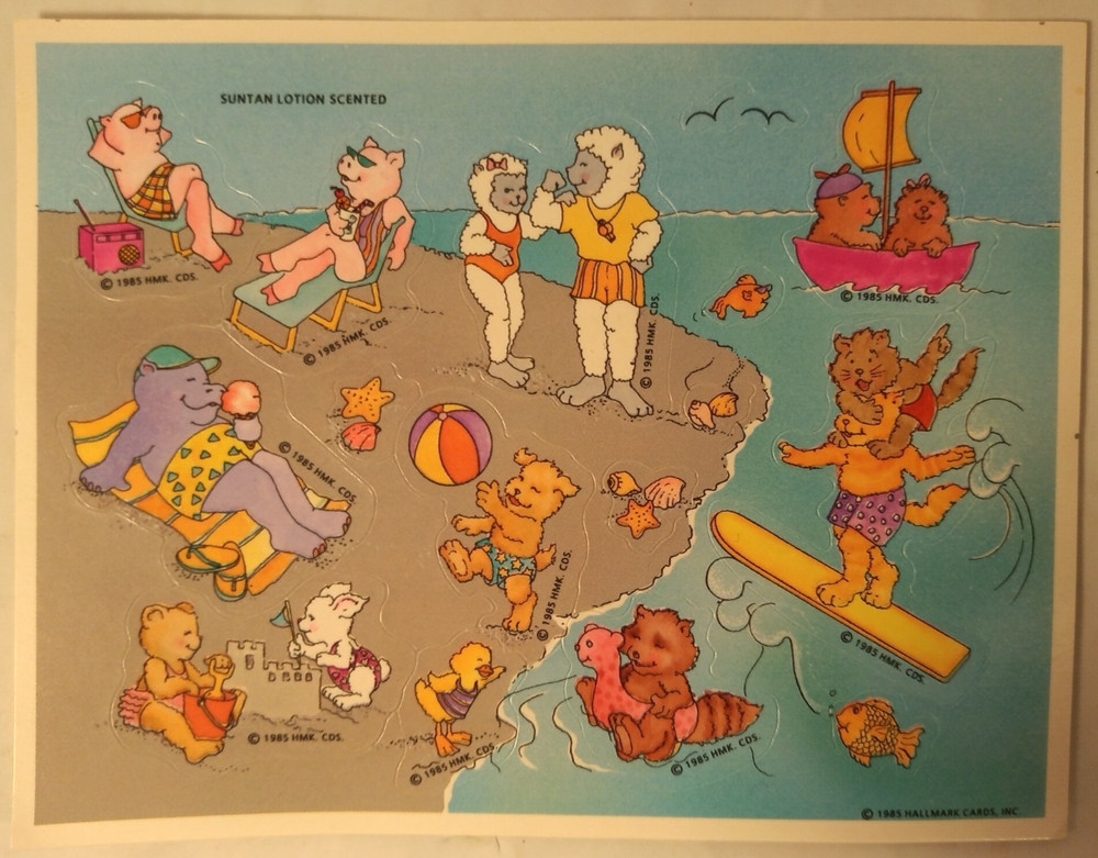 Vintage 1985 Hallmark Suntan Lotion Scented Scratch and Sniff Sticker Sheet Rare