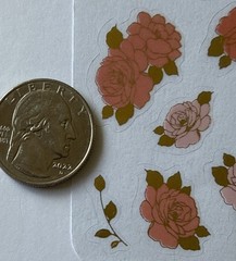 PEACH ROSE Gold Foil Mylar Stickers(16pc)3”x 4”Garden •Leaf•Flowers•Card Making•