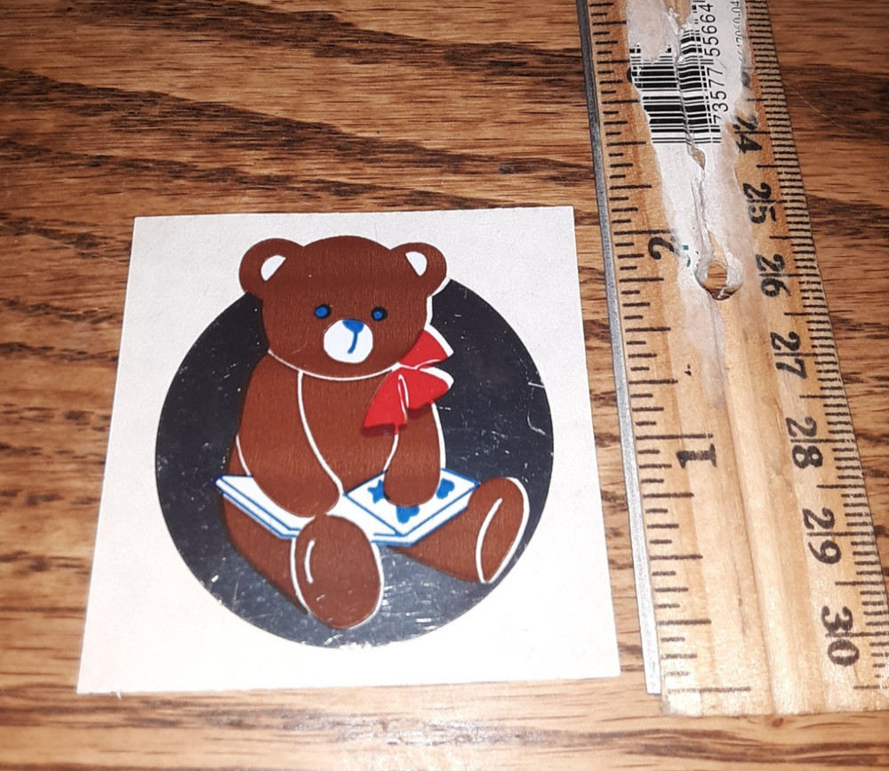 Vintage 80’s Sticker Small World Greetings Teddy Bear Foil