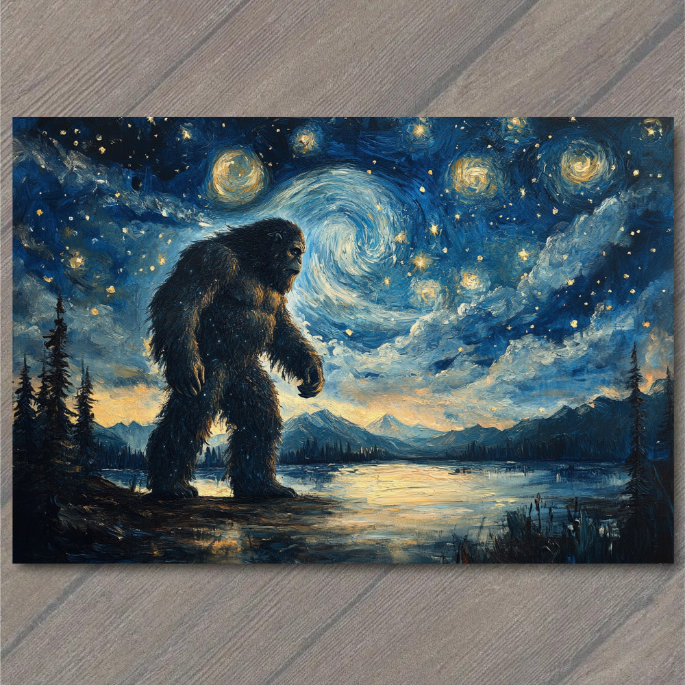 STICKER Bigfoot Under Starry Sky Majestic Night Scene Lake Forest Mountains