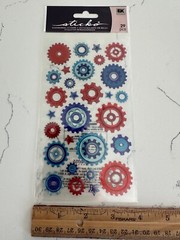Sticko Autocollant Dimensional 29 PC Primary Colors Cogs Scrapbooking Crafts Art