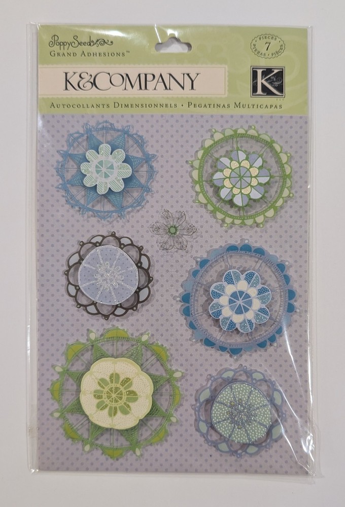 Poppy Seed Acetate Flowers Grand Adhesions Scrapbook Stickers By K&Company RARE