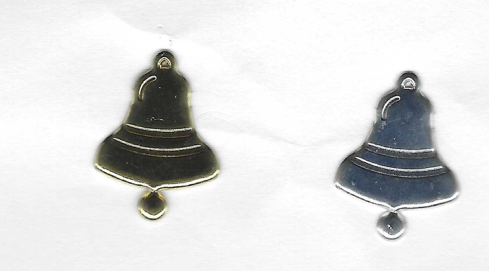 GOLD & SILVER BELL SCRAPBOOKING DECORATIVE BRADS EYELET OUTLET 8 PCS