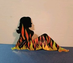Vintage Stickers MUD FLAP GIRL Glossy Foil Vending Sticker VTG PVI Flames 01