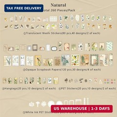 Teniinet 260 PCS Vintage Scrapbooking Supplies Aesthetic Journaling Kit,Large Co