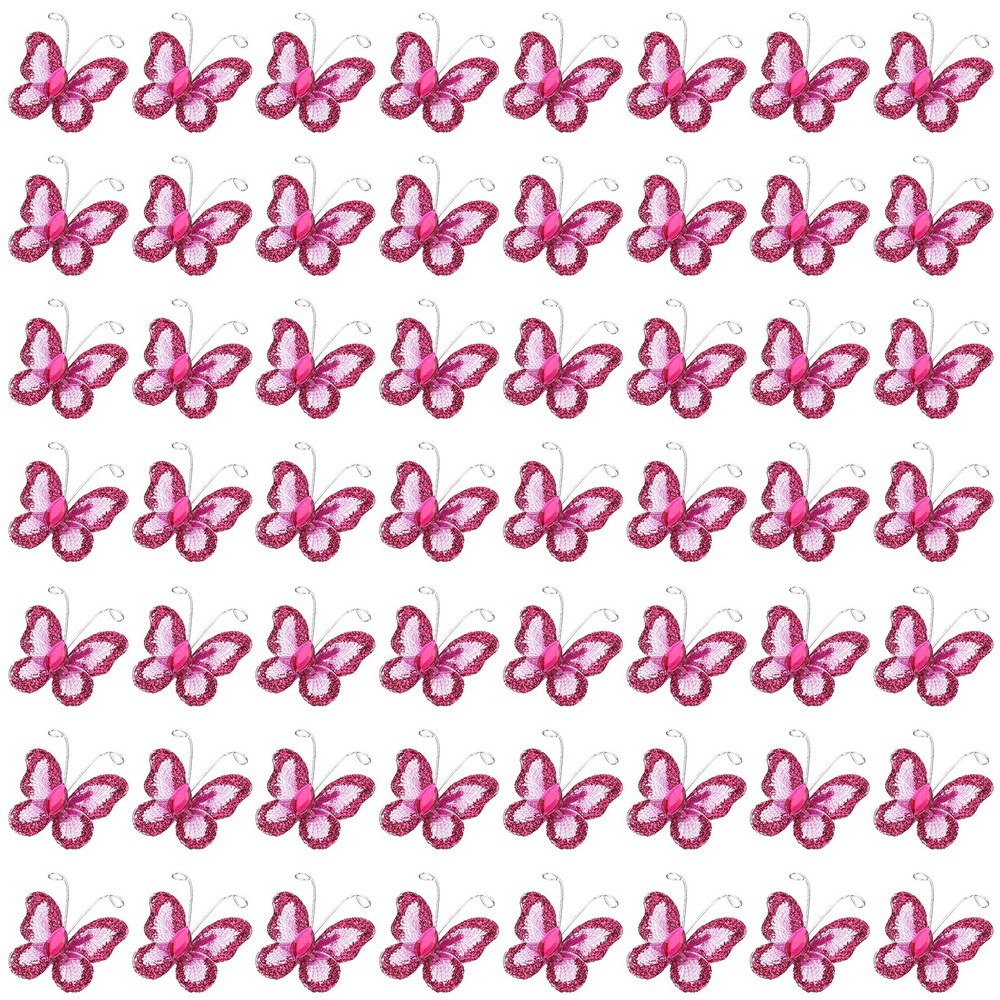 50Pcs Butterflies for Crafts, 1.2″ Mesh Organza Butterflies, Rose Red