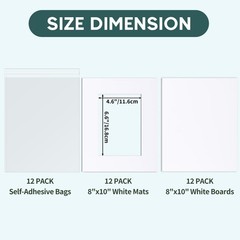12 PCS 8×10 Inch White Picture Mats Fits 5×7 Inch Photo Core Bevel Backing Bag