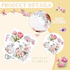 Vintage Floral Rub on Transfers for Crafts: 8×10 inches, Pink Flower
