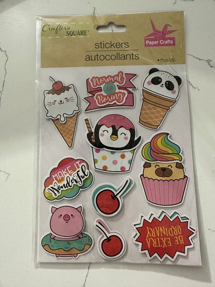 Crafter’s Square 10PC Pop-Up Stickers Normal is Boring Make it Wonderful Sweets