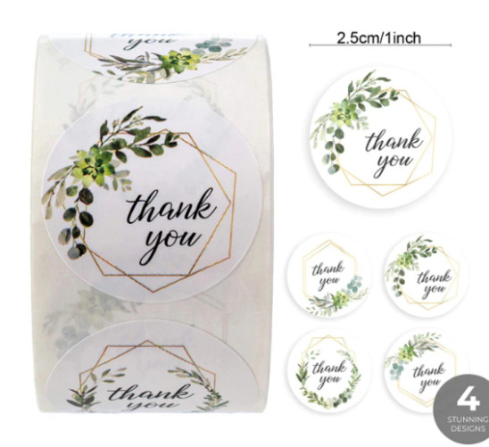 40 THANK YOU STICKER FLORAL ENVELOPE SEAL LABEL STICKERS 1″ FREE SHIPPING