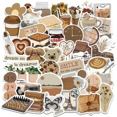 60pc Cute Aesthetic Brown Girly Sticker Lot Laptop, Scrapbook, Journaling, Craft