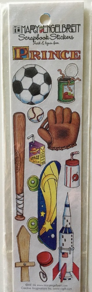 NIP Mary Engelbreit Prince Scrapbook Stickers 2 Sheets