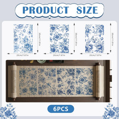 Vintage Floral Rub on Transfer for Crafts – 6 Sheets Blue Chinoiserie Flower Col