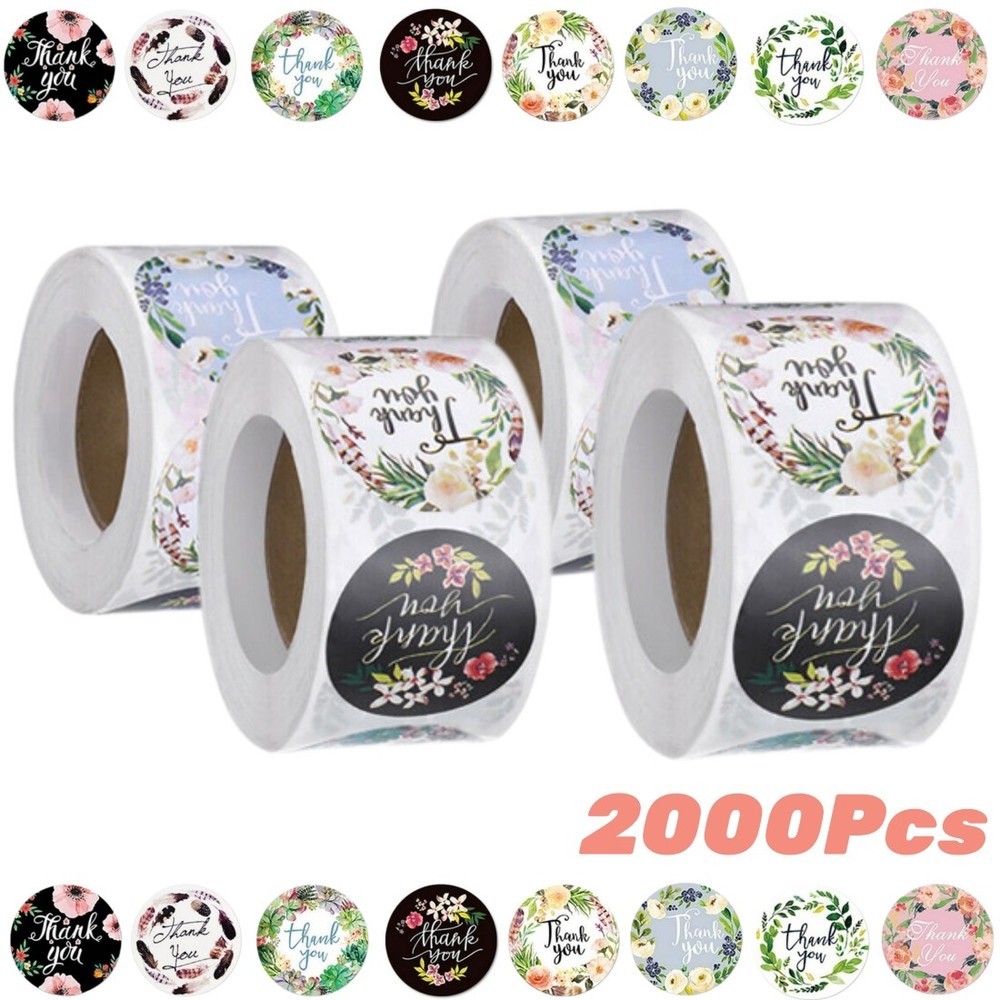 2000x 4 Rolls 1″ Floral Thank You Stickers Round Labels for Small Business Gift