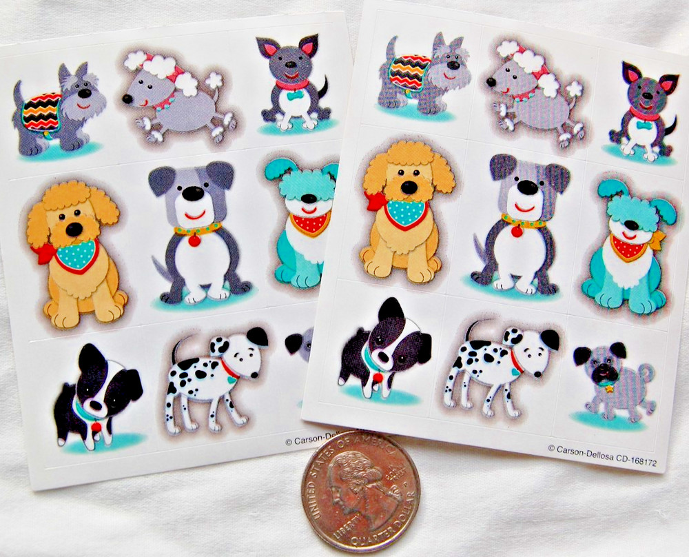 set 2 small Carson-Dellosa DOG stickers cartoon funny poodle pug terrier spaniel