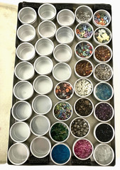 #3 – METAL CASE w/ 40 CONTAINERS – SCRAPBOOKING EMBELLISHMENTS -BEADS, BUTTONS++