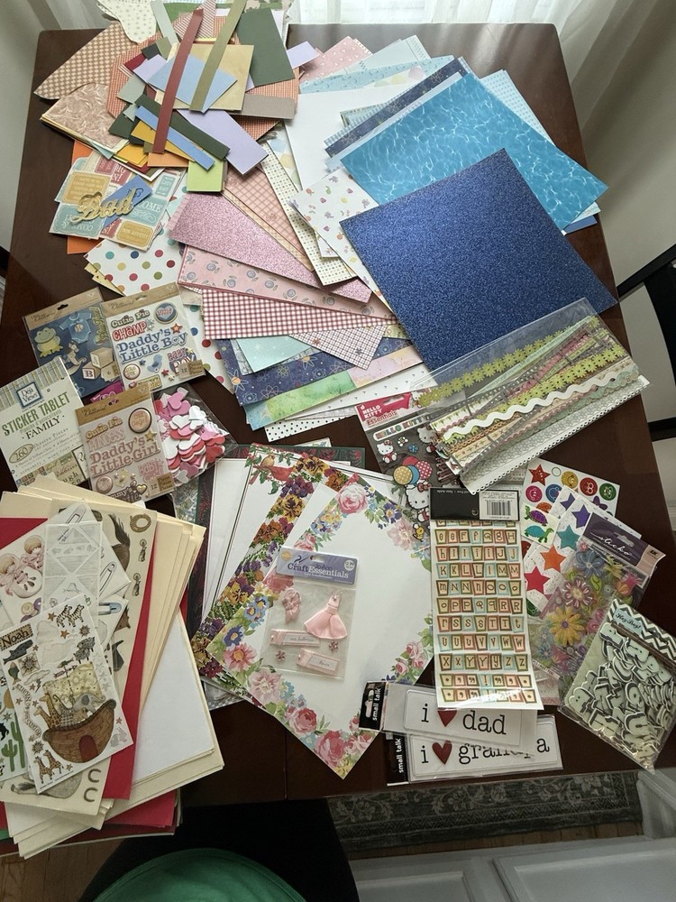 Huge Lot of Scrapbooking Art Supplies Mixed Lot Stickers Tools Paper & More