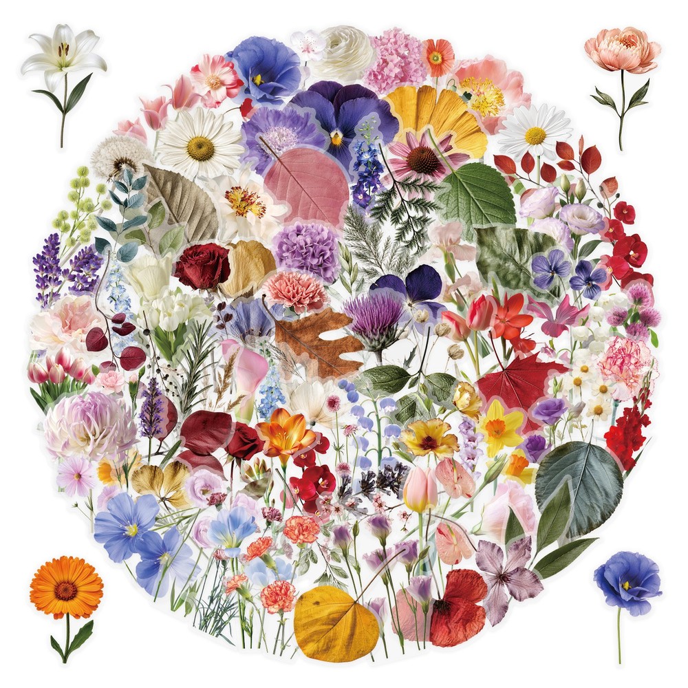 50-100pcs PET Transparent Plant & Flower Stickers Waterproof Stationery Notebook