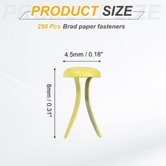 250Pcs Brads Paper Fasteners, 4.5×8 mm Metal Round Head Split Pins, Yellow