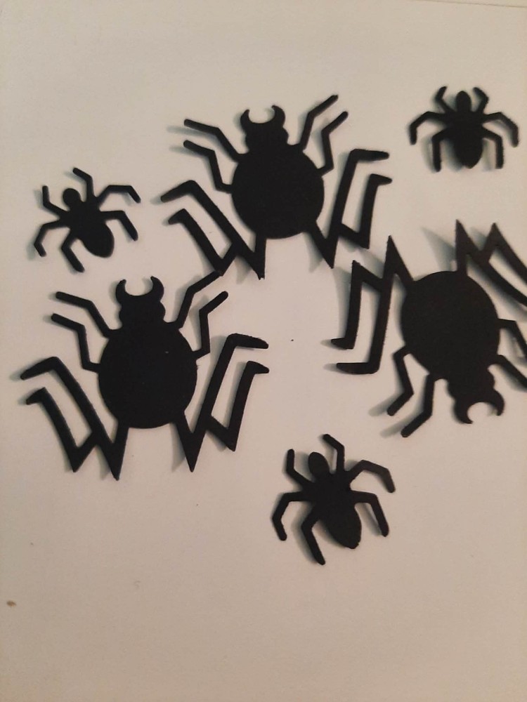 40 BLACK SPIDER PUNCHIE CUTOUTS DIE CUTS SCRAPBOOKING ( ACID FREE CARDSTOCK )