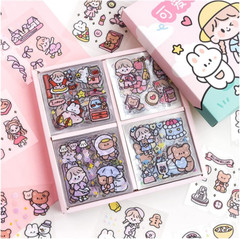 Kawaii Stickers Set (100 Sheets) – Cute PET Transparent Cartoon Animal Flower De