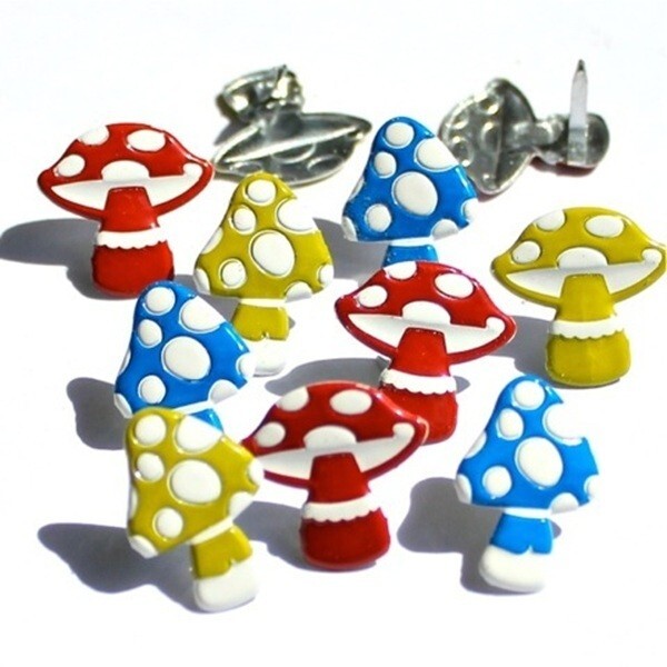 POLKA DOT MUSHROOM SCRAPBOOKING DECORATIVE BRADS EYELET OUTLET 8 PCS 3 COLORS
