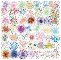 50PCS Transparent Watercolor Fireworks Sticker,Cute Colorful Burst Patterns Stic