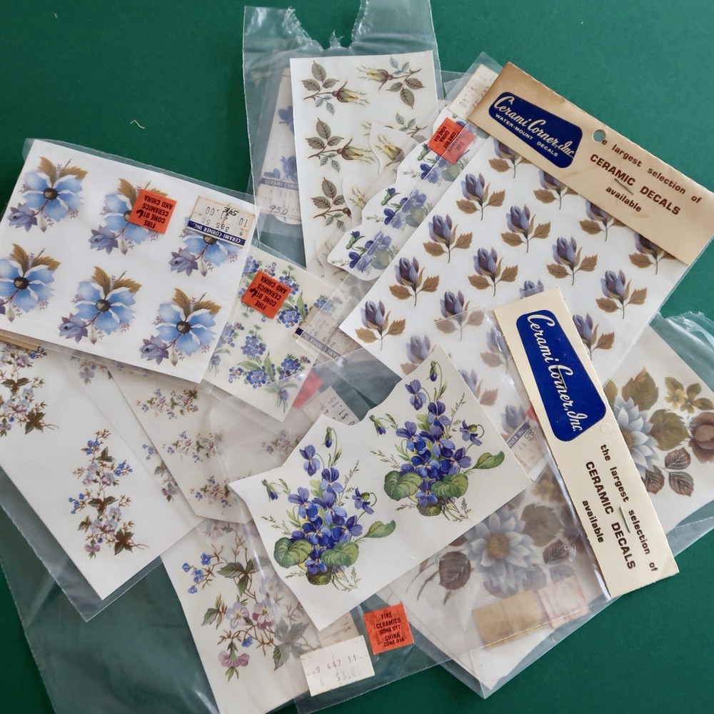 Vtg Ceramic Decals Mixed Media Water Mount Transfers Lot N Brown Blue Floral