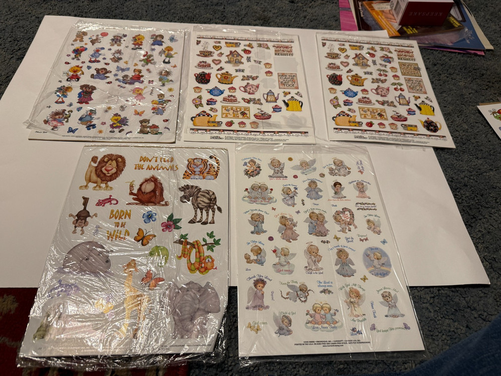 10 Unused Sheets plus one used Current sticker sheets angels-animals-summertime-