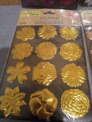 Crafters Square Metallic Puffy Floral Stickers Lot of 4 Packs Gold Accent Flower