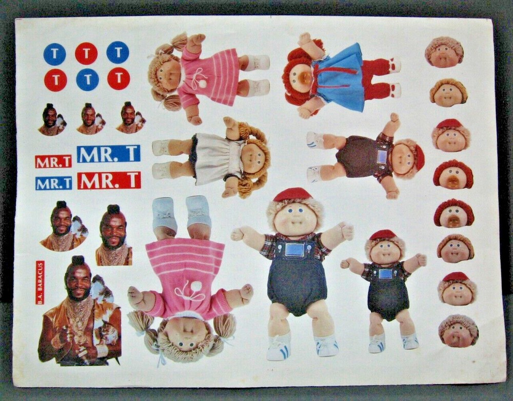 Vintage Cabbage Patch Dolls & Mr T Uncut Sticker Image Sheet Unused Store Stock