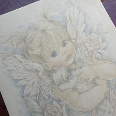 Vintage 80s 90s Pastel Heavenly Angel Kitten Santiago Stationery Paper Sheets