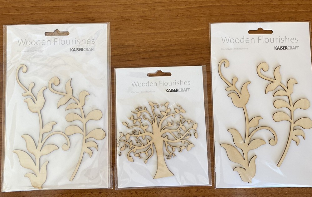 Kaisercraft Wooden Flourishes, 1 ELM TREE and 2 LILAC LEAVES Wood