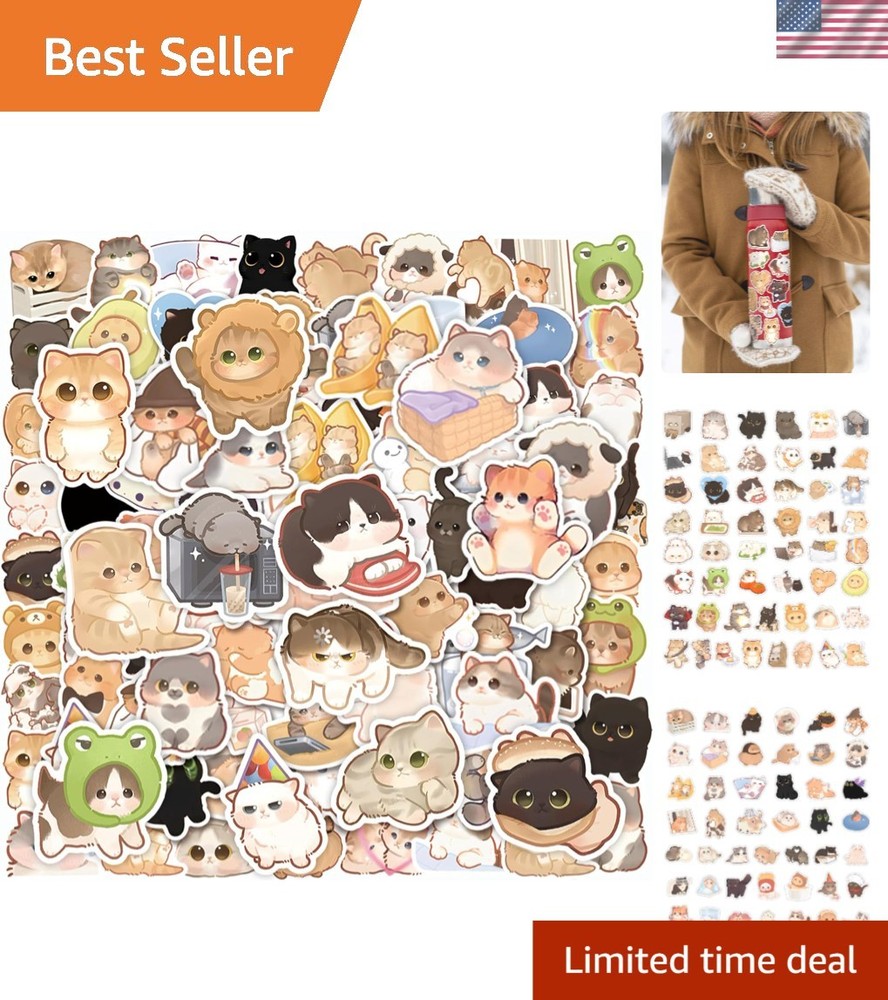 100 Pcs Kawaii Cat Stickers Pack for Kids Girls Boys Adults | Cute Cartoon Ki…