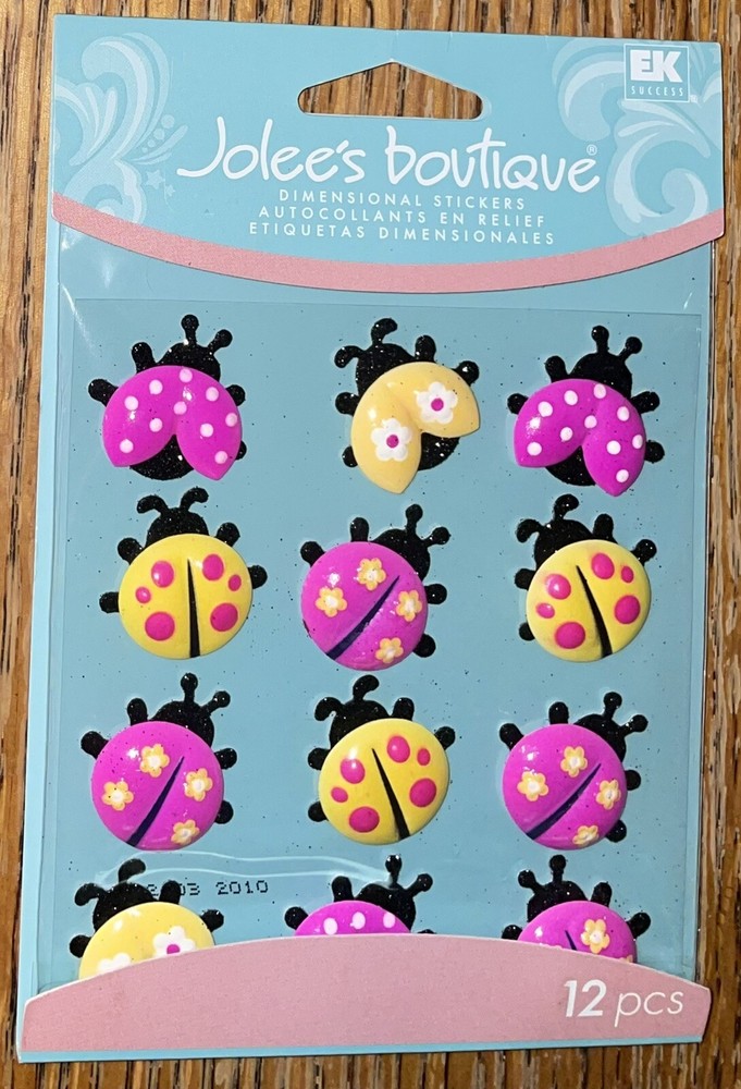 Jolees LADY BUGS Pink Yellow Cabochons Scrapbook Stickers Baby Card Making Craft