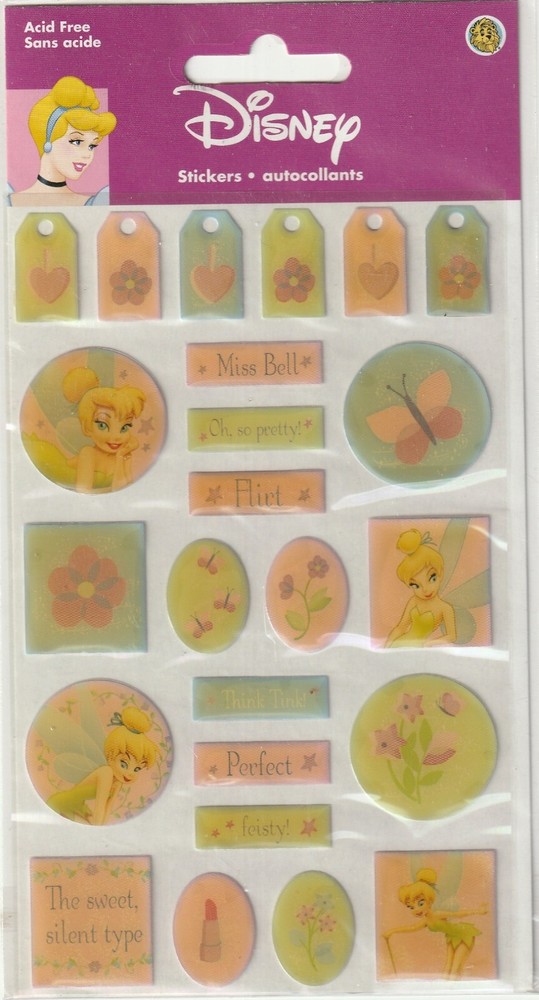 Disney Sandylion TINKERBELL Green/Yellow 24 Epoxy Stickers 13241 FAST FREE ship!