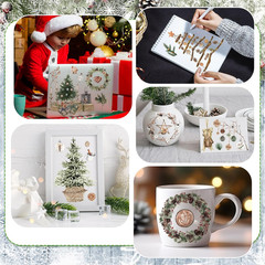 16 Sheets Rustic Christmas Rub on Transfers for Crafts Xmas Tree Wreath Ball Soc